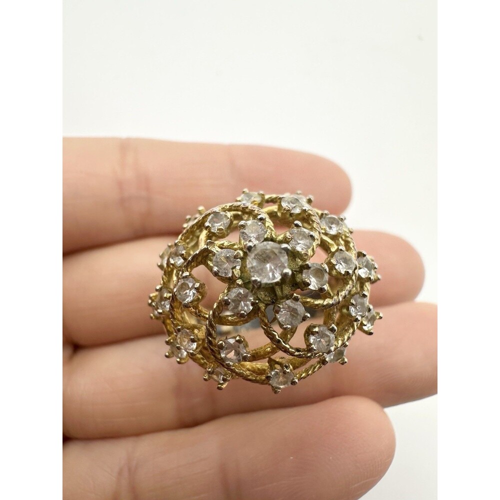Vintage Sterling Silver Spinel Cluster Cocktail Ring Gold Plated Size 9.75